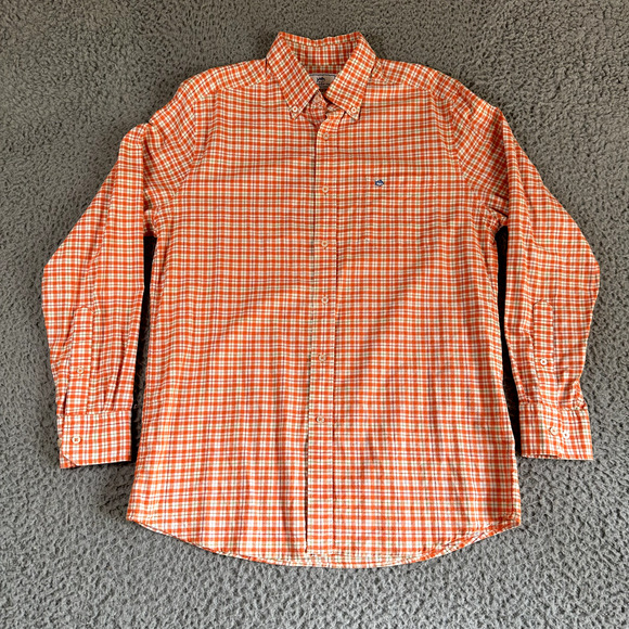 Southern Tide Shirt Men's Medium Orange White Green Plaid Button Up Classic‎ Fit - Picture 1 of 10